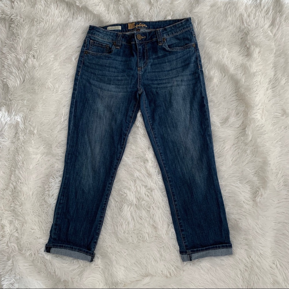 EUC Kut from the Klobuchar denim boyfriend capris